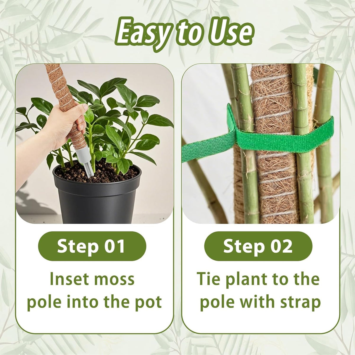 2 Pack Moss Pole, 28 Inch Monstera Plant Support, Moss Poles for Climbing Indoor Plants, Handmade