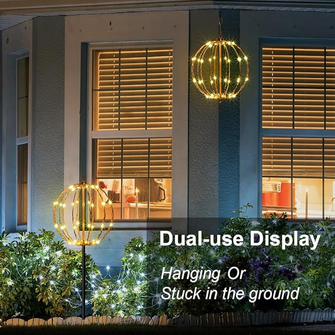 LIGHTSHARE 10IN 48LED Light Ball Yard Decoration Pathway Lights Sphere Light with Fold Flat Metal