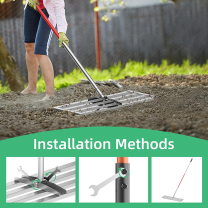 Lawn Leveling Rake 30"x10", Heavy-Duty Stainless Steel Yard Leveling Rake, Professional Soil