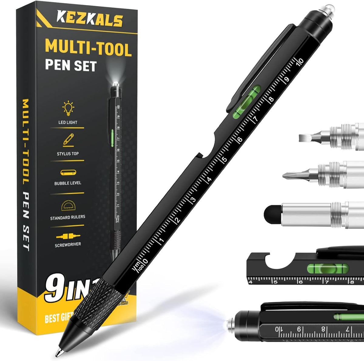 KEZKALS Mens Stocking Stuffers for Teens Adults, 9 in 1 Multitool Pen Gifts for Men, Stocking