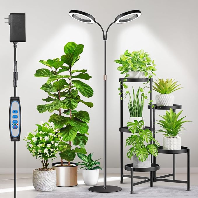 Large Plant Light for Indoor Plants, 2 Head Full Spectrum Grow Light with 68" Adjustable Stand for