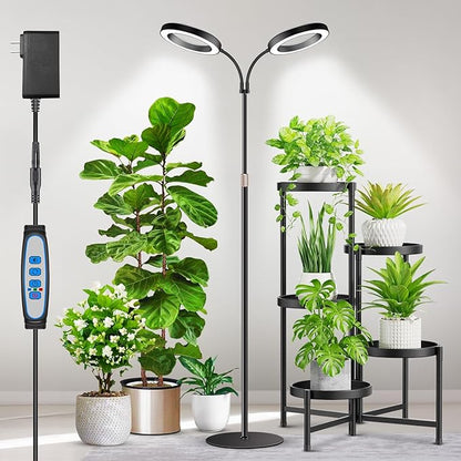 Large Plant Light for Indoor Plants, 2 Head Full Spectrum Grow Light with 68" Adjustable Stand for