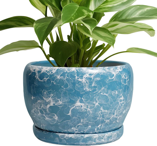 SQOWL Ceramic Pots for Plants - 8 Inch Ceramic Planter for Indoor Outdoor, Decorative Flower Pot