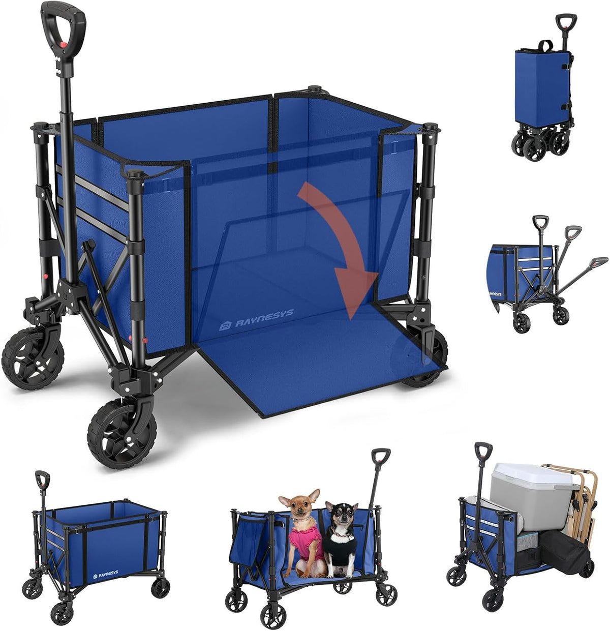 Collapsible Wagon Cart with Wheels 220lbs Foldable Wagon 120L Shopping Cart for Groceries Folding
