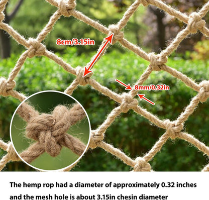 Natural Jute Hemp Rope Net,8mm Thick Safety Anti-Fall for Children Pet,Balcony Stairs Garden