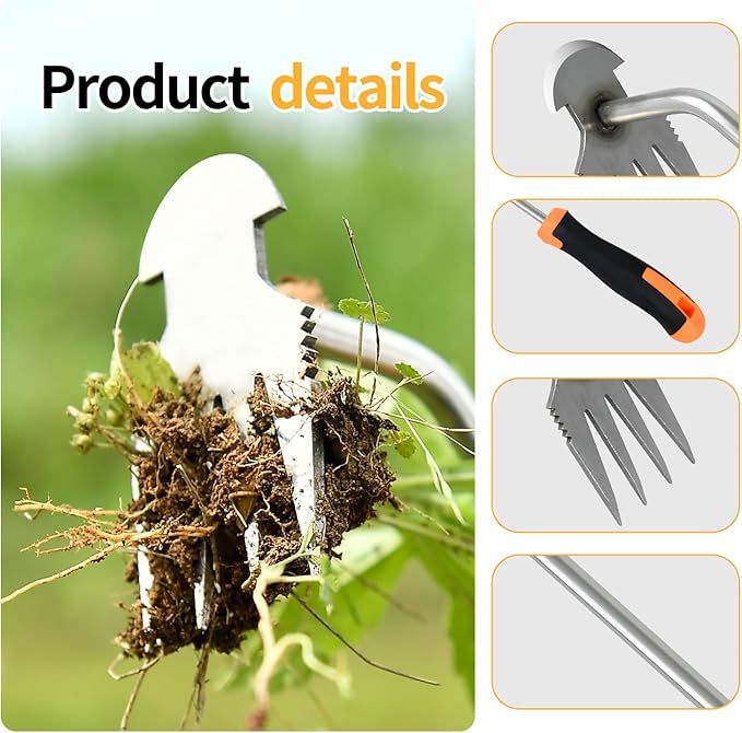 Weed Puller Tool，2024 New Garden Weeder Tool Stainless Steel Hand Weeder Tool,4 Teethes Dual