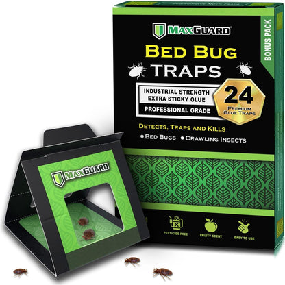 MaxGuard Bed Bug Traps (24 Traps) Non-Toxic Bed Bug Detection Traps. Detects, Traps, and Kills Bed