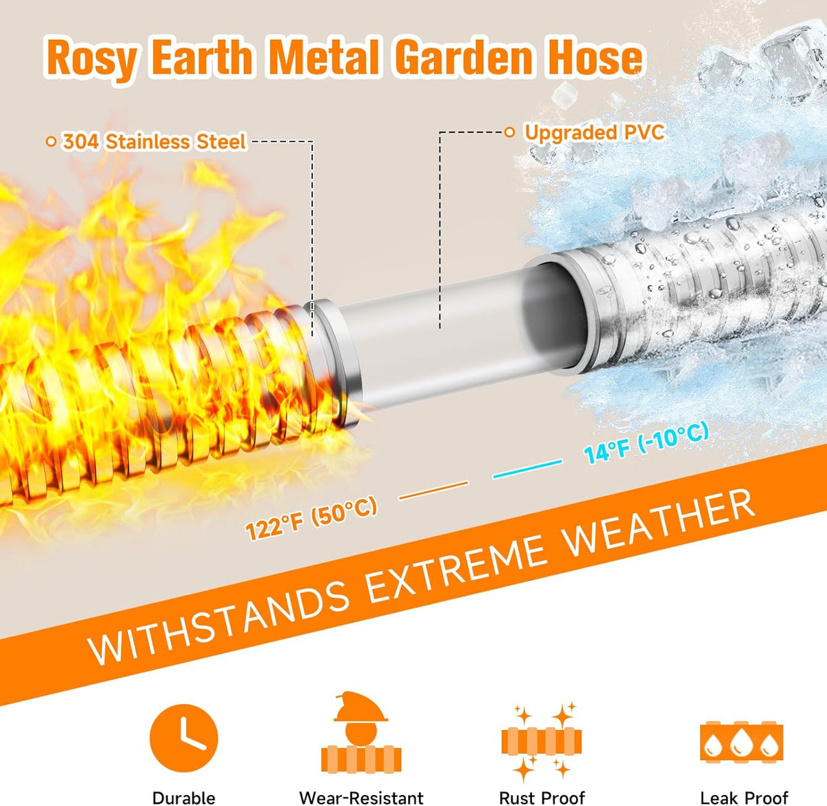 100 FT Garden Hose Expandable - 304 Stainless Steel Water Hose 100 FT - Heavy Duty Flexible Kink