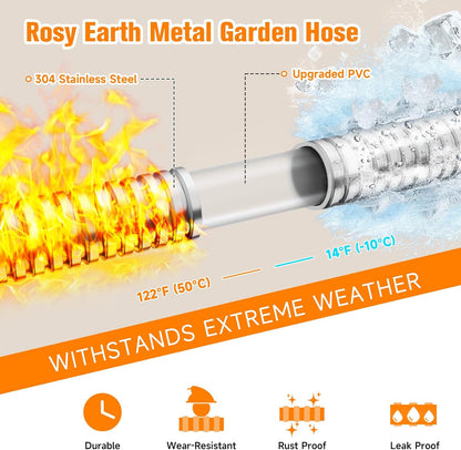 Metal Garden Hose 200 FT - 304 Stainless Steel Water Hose 200 FT - Expandable Short Flexible Garden