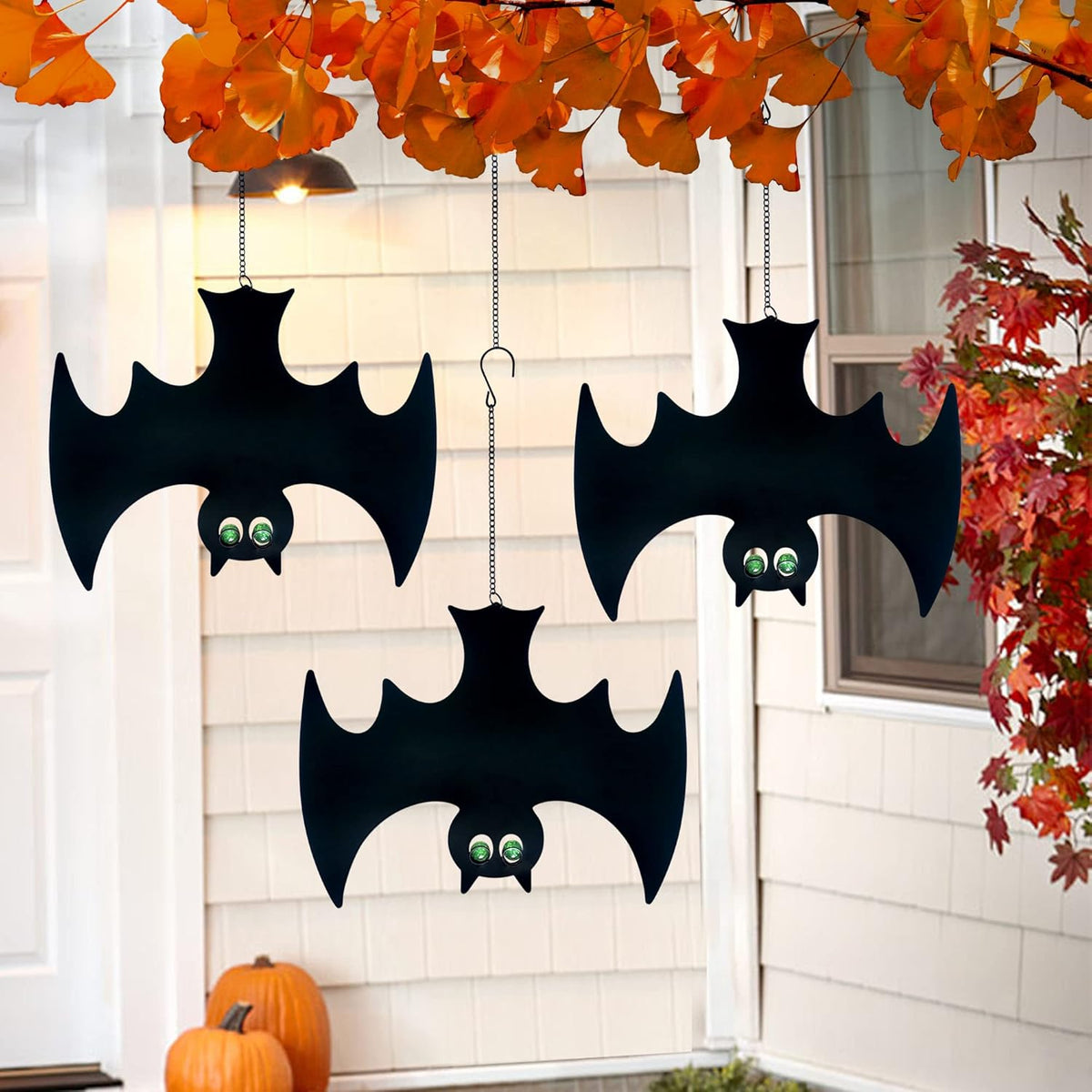 Outdoor Metal Bats, Halloween Decoration, Glow-in-The-Dark Hanging Bats, Silhouette Pendant