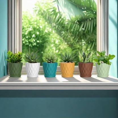 5 Inch Planter Pots, 6 Pack Indoor Planters, Small Flower Pots with Drainage Holes and Tray for