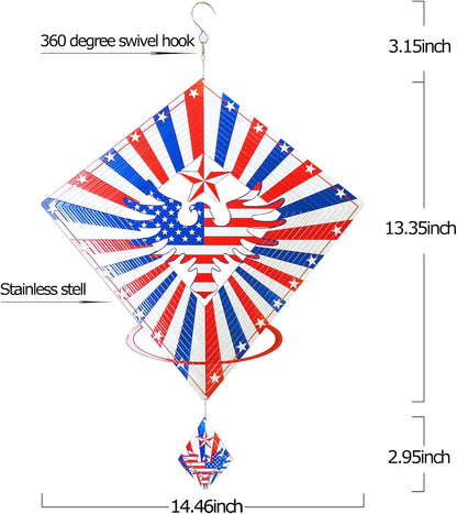 DJUAN 4th of July Decorations,13.5in Stainless Steel Eagle Flag Patriotic Wind Spinner Fourth of