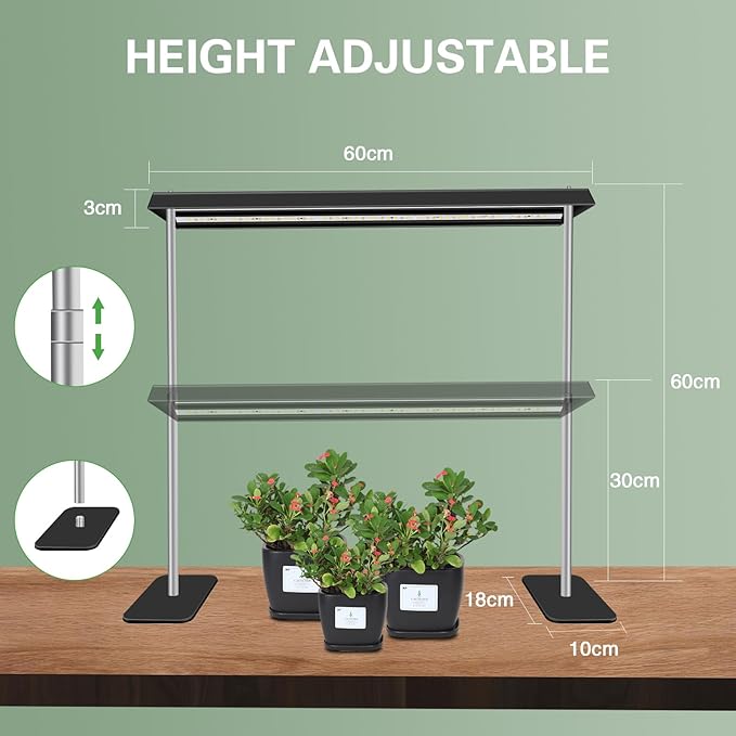 LED Grow Lights for Seed Starting with Stand, 2ft 60W Full Spectrum Seedling Lights Grow Lights for