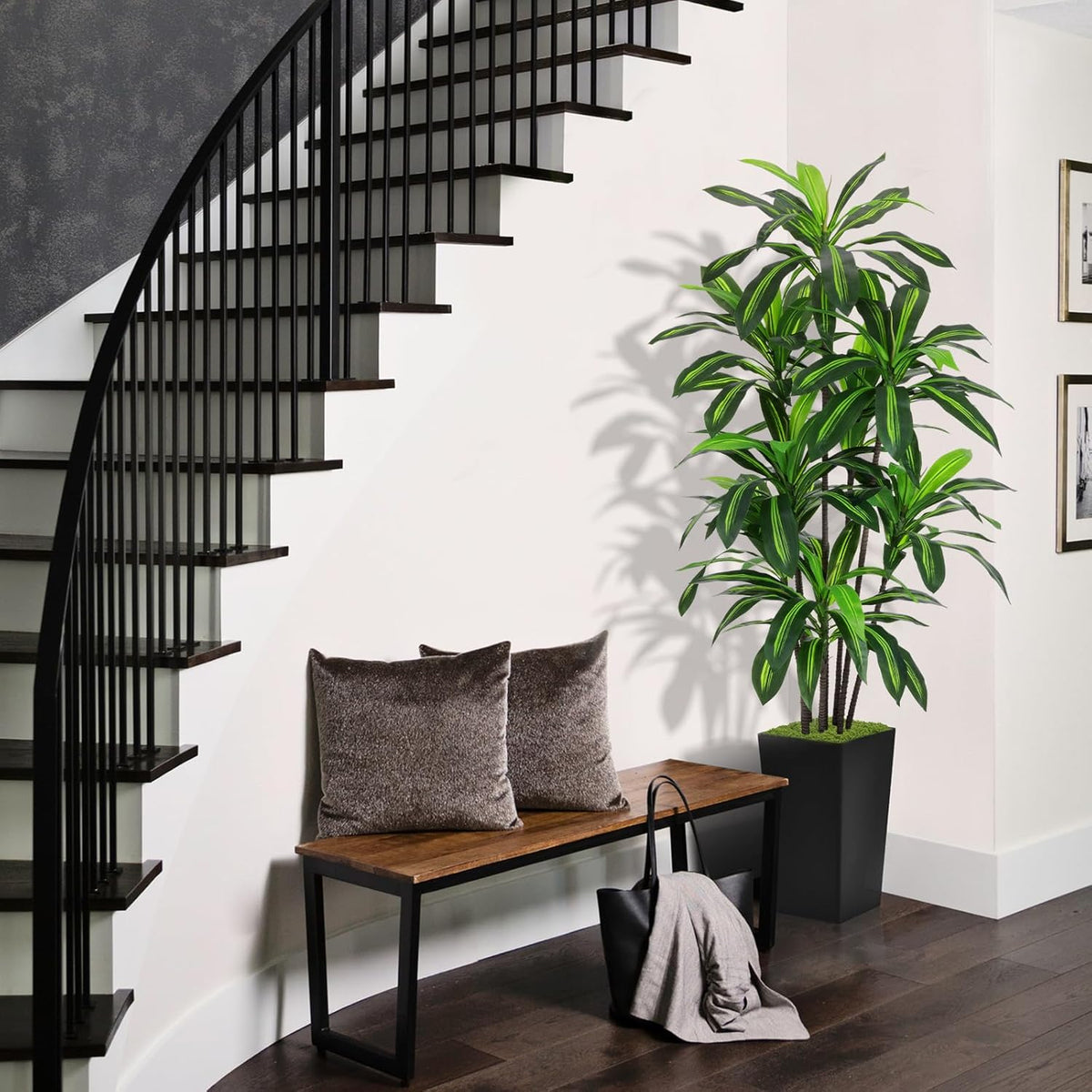 Artificial Dracaena Tree 6FT - Faux Tree with Black Tall Planter - Fake Tropical Yucca Floor Plant