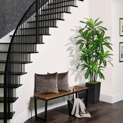 Artificial Dracaena Tree 6FT - Faux Tree with Black Tall Planter - Fake Tropical Yucca Floor Plant
