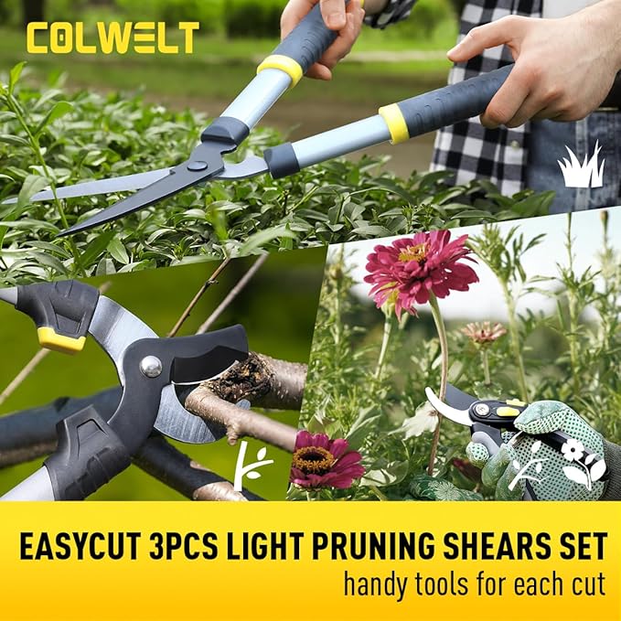 Colwelt Loppers Hedge Clippers Garden Shears 3Pcs, Compact Garden Loppers Shear Set with