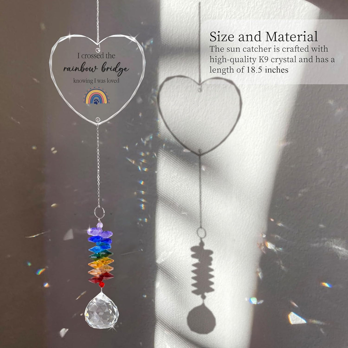Pet Memorial Suncatcher Dog Cat Loss Sympathy Gift - Rainbow Crystal Prism - Bereavement Keepsake