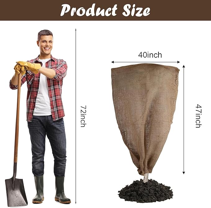 Svepndic 2PCS 47''x40'' Reusable Warm Burlap Winter Plant Cover Bags with Drawstring Burlap Plant