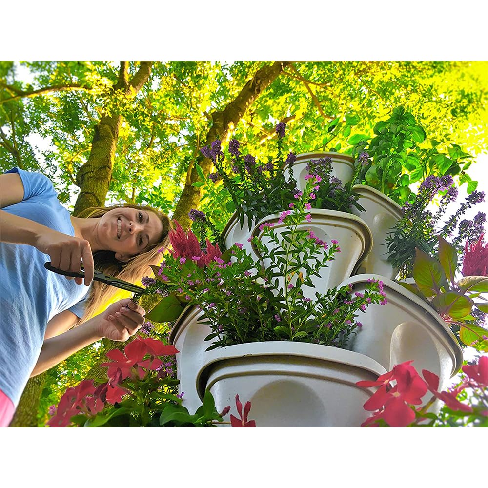 Vertical Garden Planter 4 Tier Stackable System 16 Plants, Space Saving Herb, Strawberry & Food
