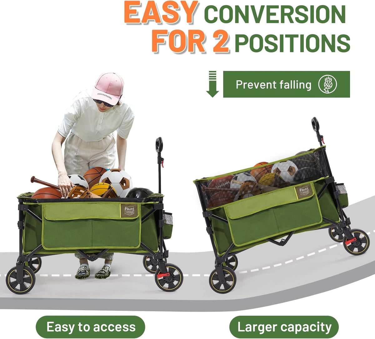 TIMBER RIDGE 350L Extra Large Collapsible Folding Wagon Carts with Brake, Heavy Duty Outdoor