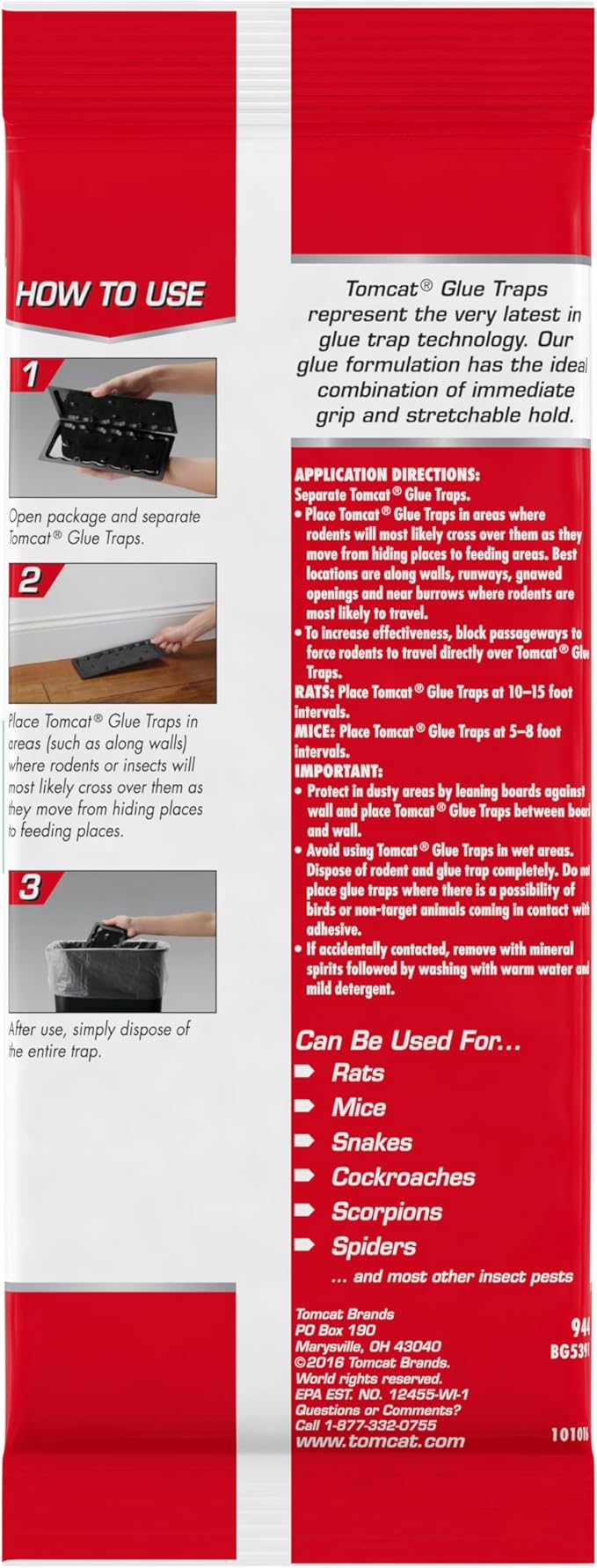 Tomcat Glue Traps Rat Size with Eugenol for Enhanced Stickiness, 2 Traps/Pack (12-Pack)