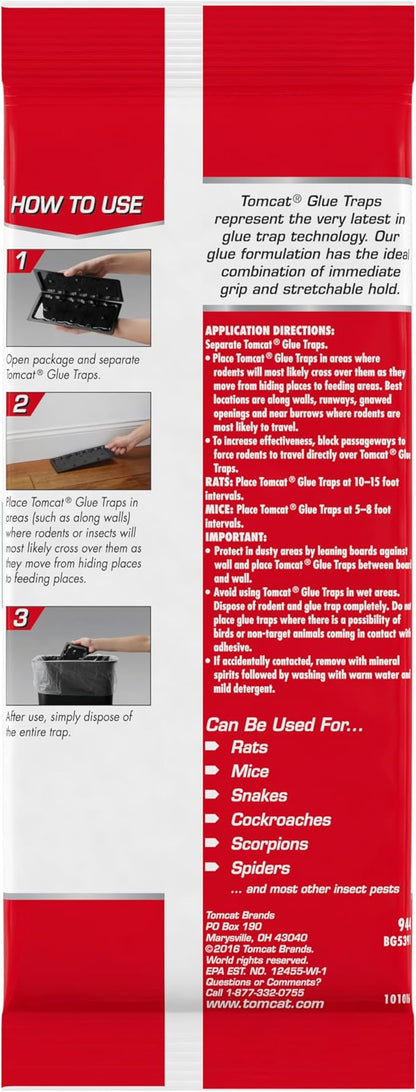 Tomcat Glue Traps Rat Size with Eugenol for Enhanced Stickiness, 2 Traps/Pack (12-Pack)