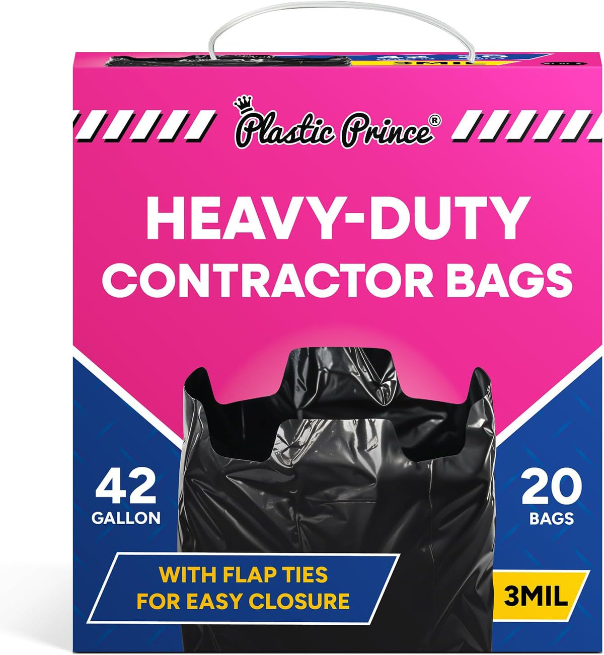 Heavy Duty Contractor Bags 42 Gallon with Flap Ties Trash Bags 3 Mil for Industrial Commercial Use