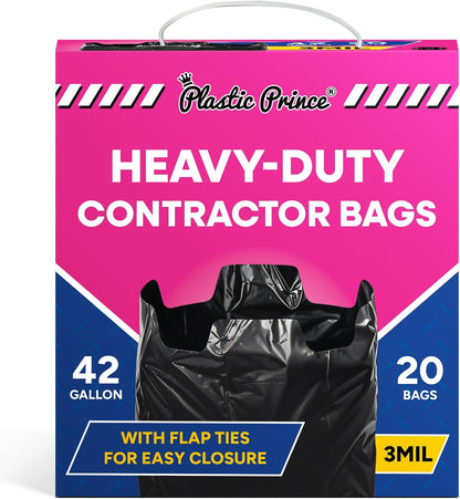 Heavy Duty Contractor Bags 42 Gallon with Flap Ties Trash Bags 3 Mil for Industrial Commercial Use