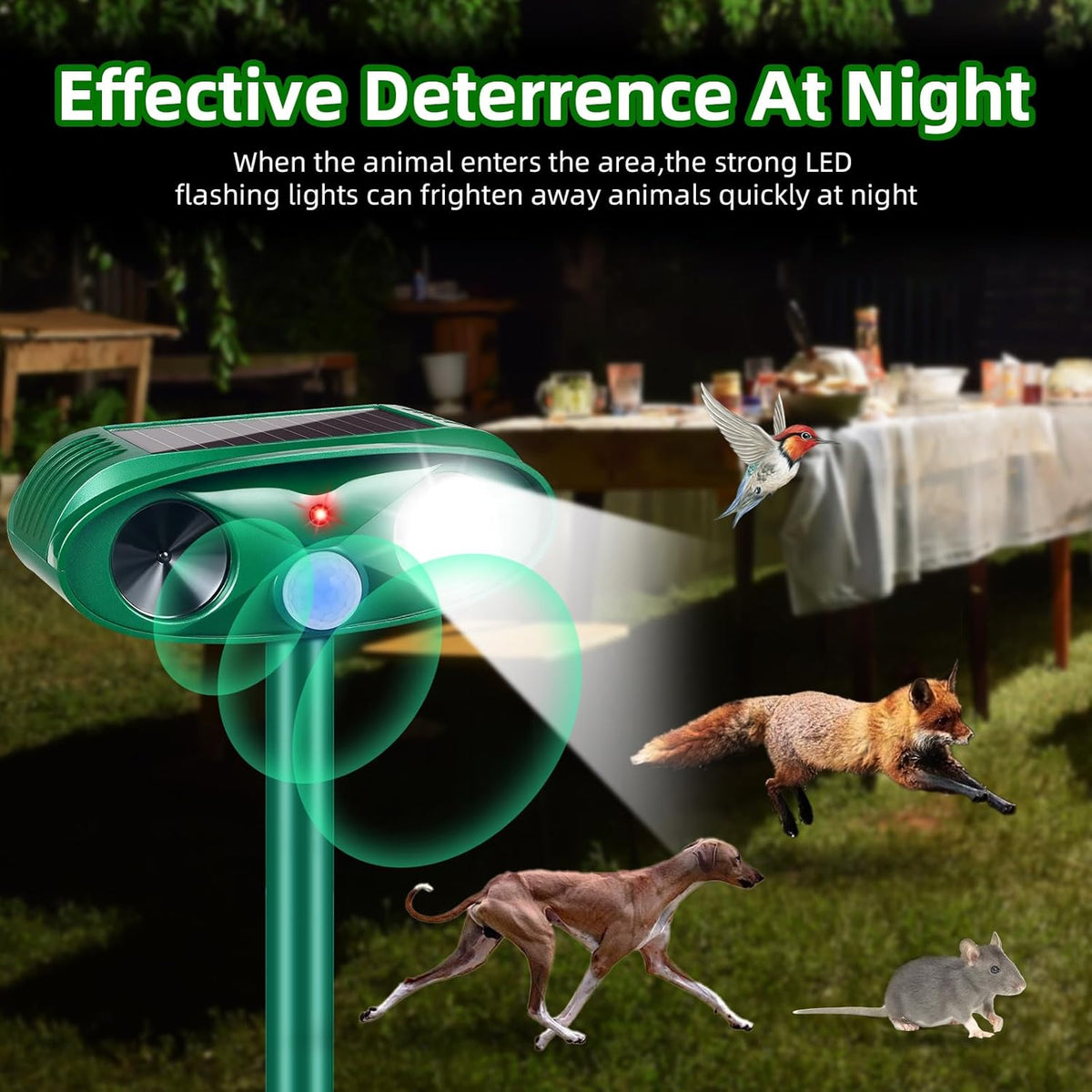 4 Pack Solar Ultrasonic Animal Repellent Outdoor Squirrel Raccoon Fortress Pro,Cat Deer Repellent