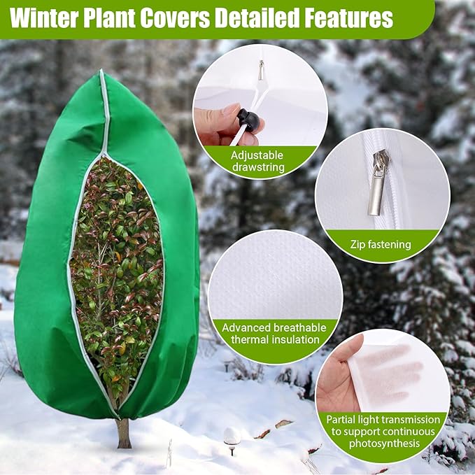 4 Pack Winter Plant Covers Freeze Protection, Frost Blankets Cloths With Zipper/Drawstring, Frost