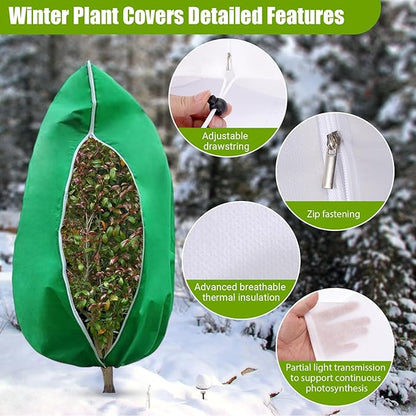 4 Pack Winter Plant Covers Freeze Protection, Frost Blankets Cloths With Zipper/Drawstring, Frost