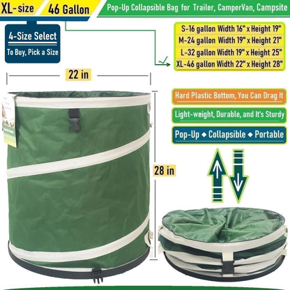 46-Gallon Collapsible Trash Can (22x28 in) Hard-Shell Bottom Yard Garden Bag for Yard Waste,Debris