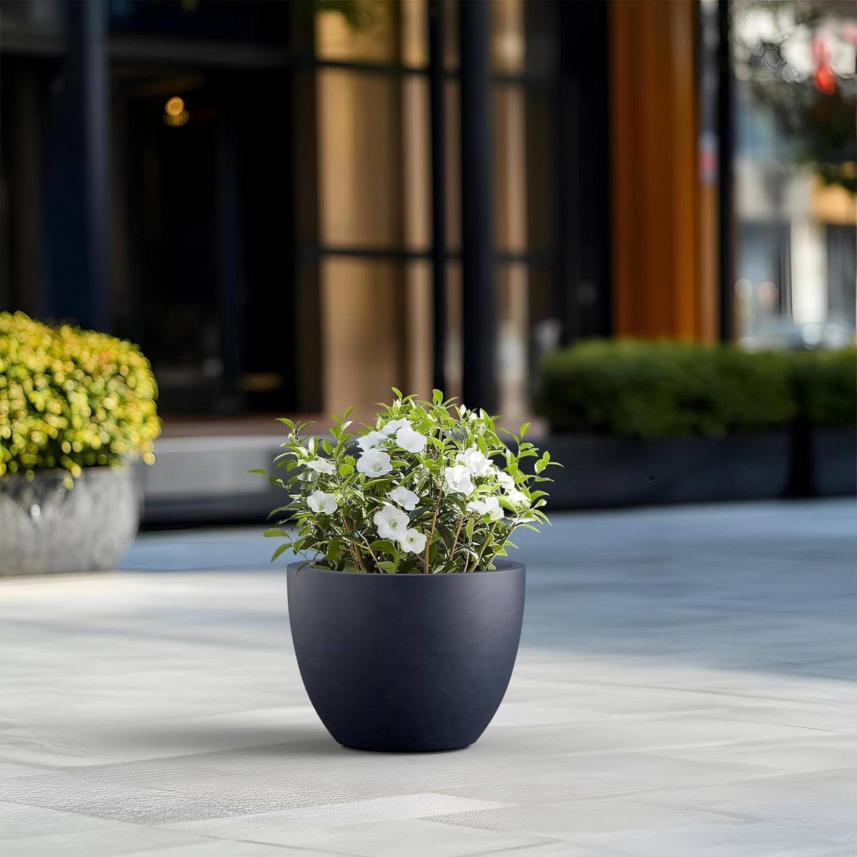 Kante 14.2 Inch Round Concrete Planter - Classic Large Indoor/Outdoor Plant Pot with Drainage Hole