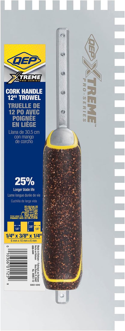 QEP Xtreme Cork Handle Stainless Steel Trowel Square Notch 1/4" x 3/8" x 1/4"