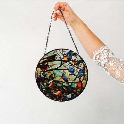 Colorful Hummingbird Suncatcher -7.9 in Stained Glass Window Hanging Sun Catcher Garden Decor