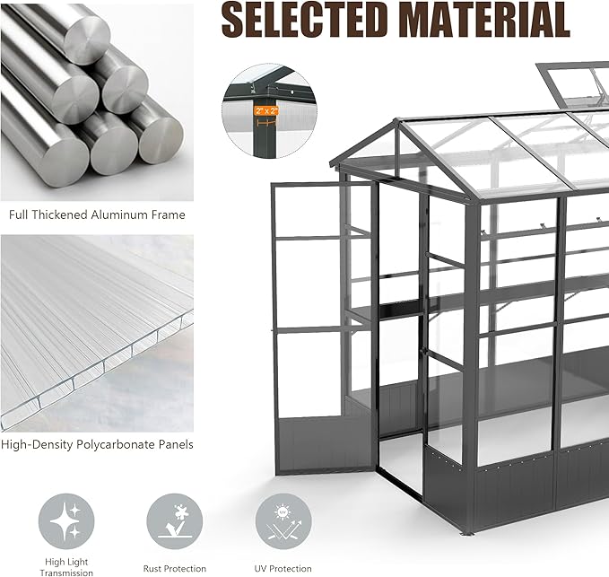 Domi 8x10FT Greenhouse, Polycarbonate Green House with Fully Auto Temperature Control Vent, Outdoor
