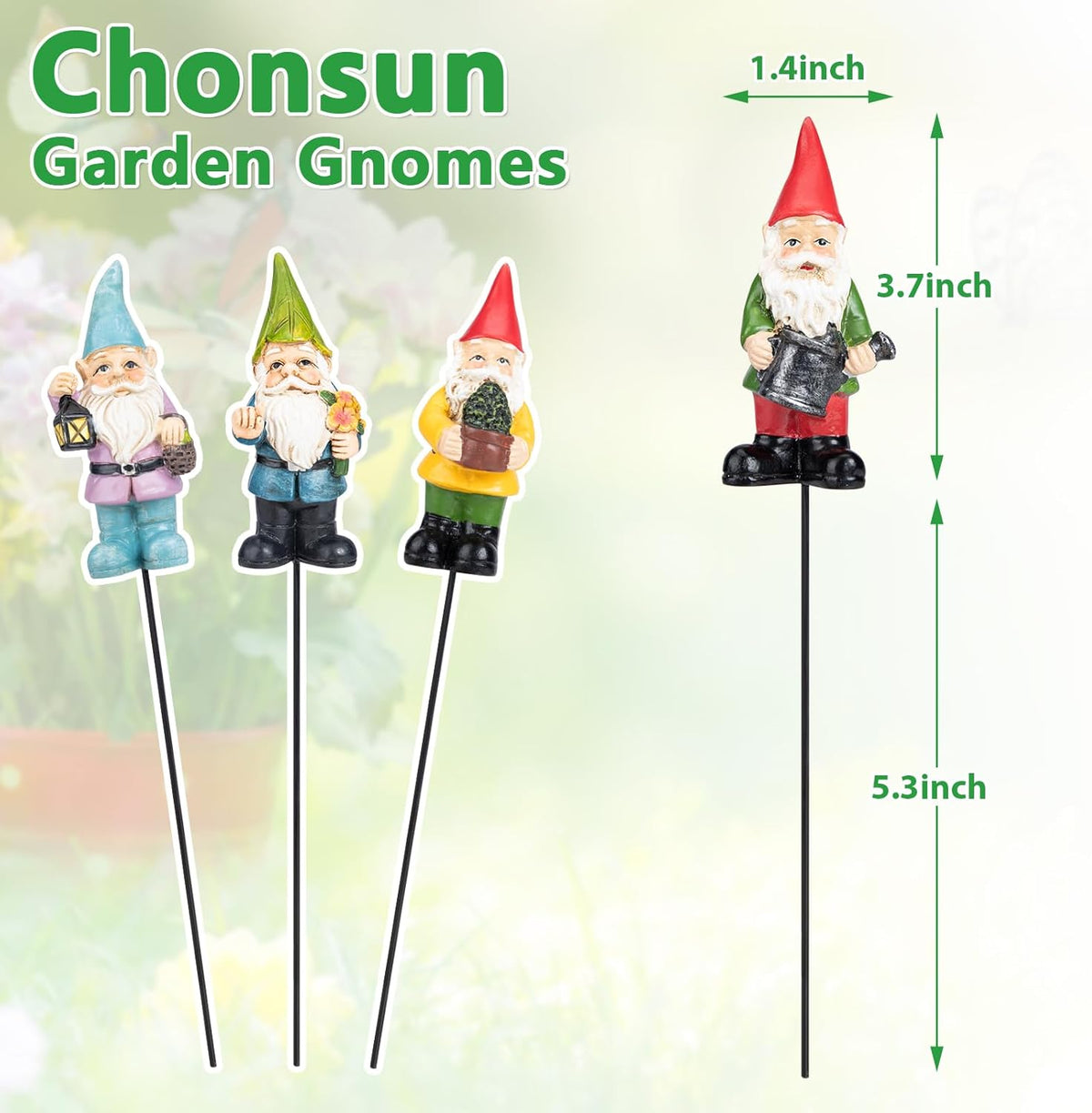 Gnomes Garden Stakes 1.4 Inch Plant Decorations for Pots Indoor Outdoor 4 Pack Miniature Gnomes