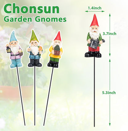 Gnomes Garden Stakes 1.4 Inch Plant Decorations for Pots Indoor Outdoor 4 Pack Miniature Gnomes