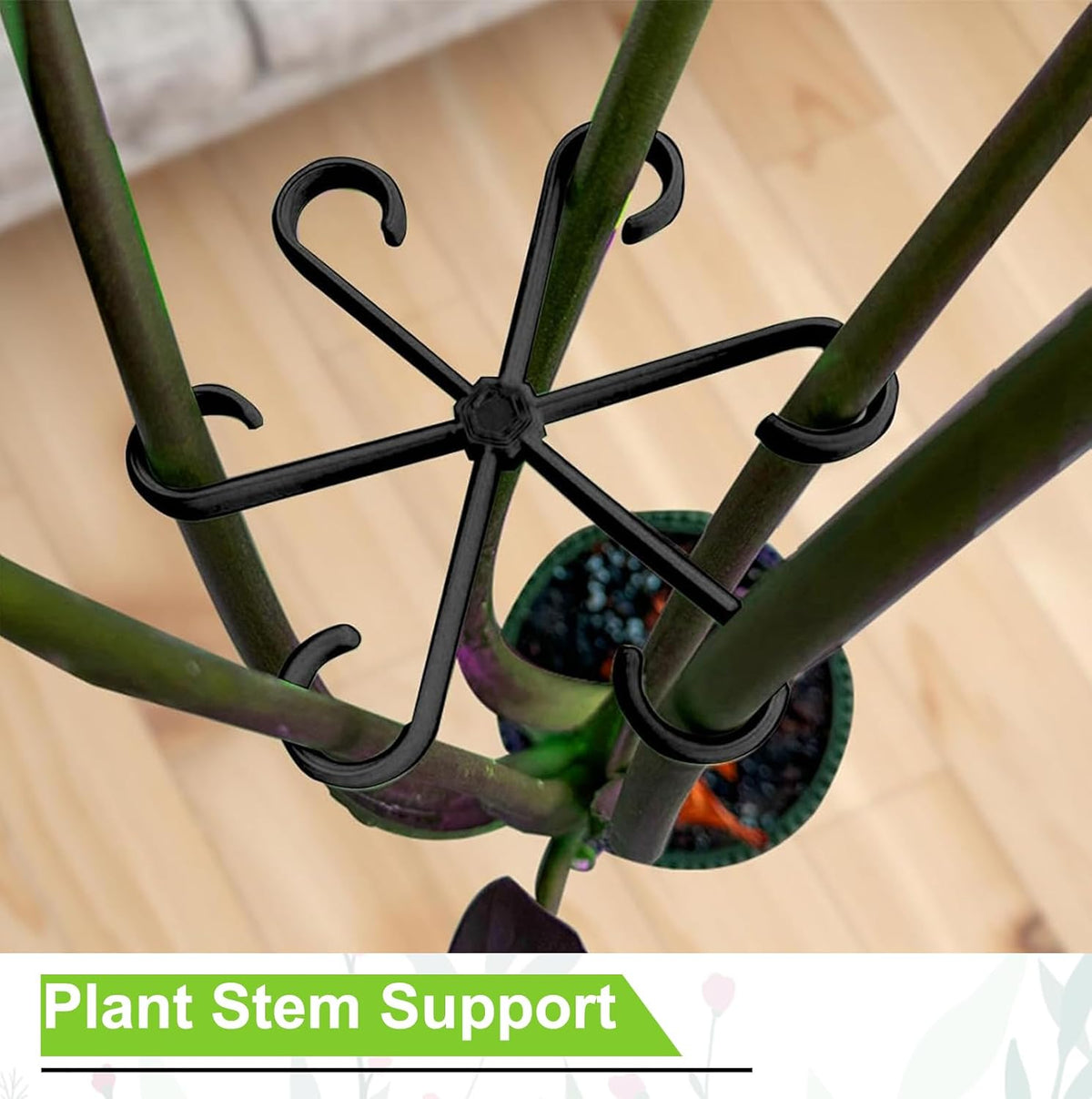 Reusable Plant Stem Supports for Indoor Plants - 4 Sizes, Durable Plastic Holders Easy Clip Hooks
