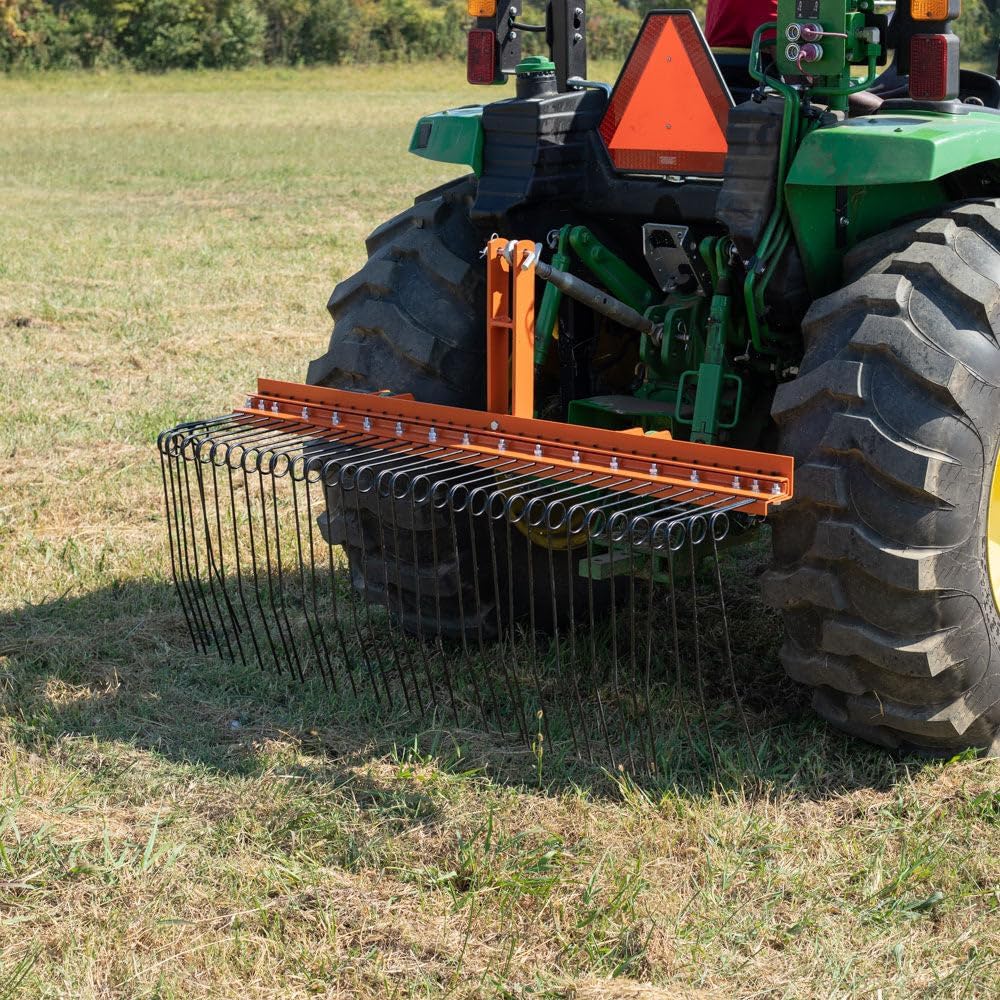 Titan Attachments 3 Point 5 FT Pine Straw Needle Rake, Category 1 Tractors, Coil Spring Tines