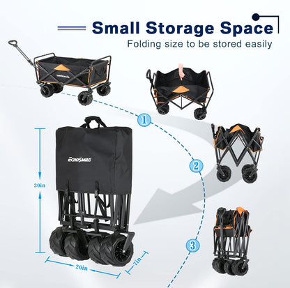 EchoSmile Heavy Duty 350 Lbs Capacity Collapsible Wagon, Outdoor Folding Camping Wagons, Grocery