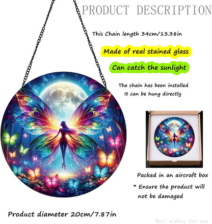 Butterfly Sun Catcher Stained Glass Window Hanging, Handmade Butterfly Fairy Suncatcher Glass Panel