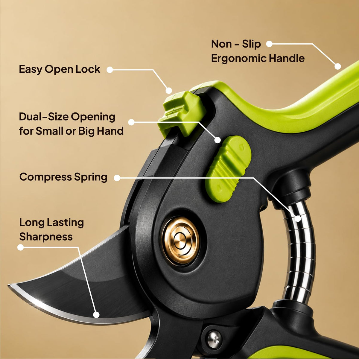 8.5" Professional Pruning Shears, Garden Clippers - Cuts 3X Easier Sharp Japanese Blade, Arthritis