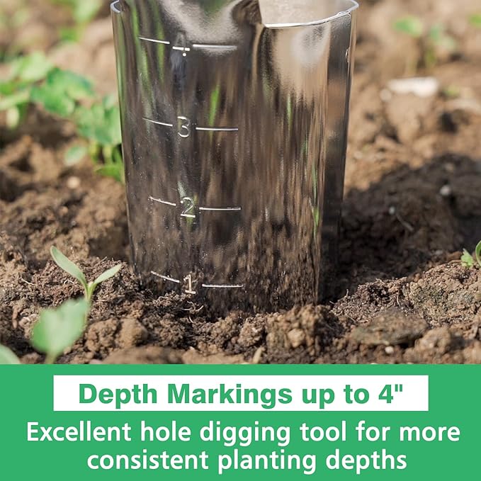Berry&Bird Garden Bulb Planter with 4 Inches Depth Mark, Stainless Steel Gardening Bulb