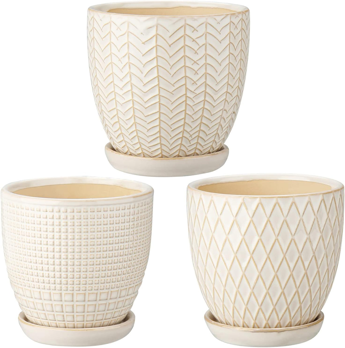 Oairse 4 inches Ceramic Planter Pots 3 Set of Small Round Flower Pots with Drainage Hole and