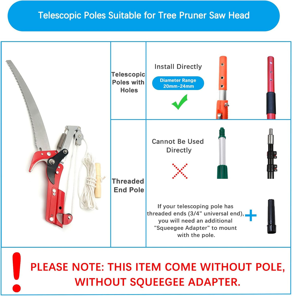 BAYTORY Extendable Tree Pruner Saw Head Without Pole, High-Altitude Branches Trimmer Pruning