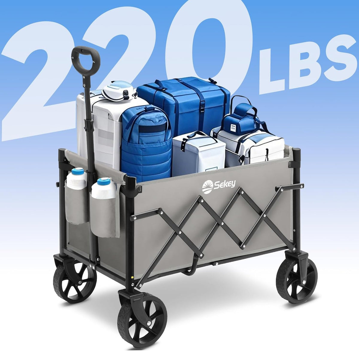 Sekey Heavy Duty Wagon with Big Wheels, Foldable Cart with 220LBS Capacity, Utility Lightweight