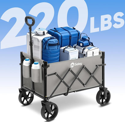 Sekey Heavy Duty Wagon with Big Wheels, Foldable Cart with 220LBS Capacity, Utility Lightweight