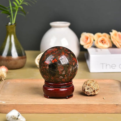 JIC Gem Brazilian Red Agate Crystal Sphere Gemstone Sphere Red Crystal Ball with Display Stand Home