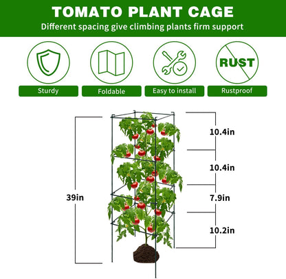 6 Packs Tomato Cages for Garden, 12"×12"×39" Plant Support Cage with Different Spacing, Green Metal